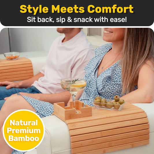 Sofa Drink Holder Bamboo Space-Saving Cup & Mug Tray