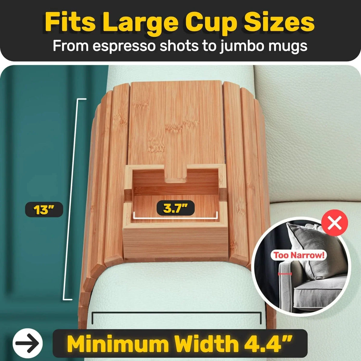 Sofa Drink Holder Bamboo Space-Saving Cup & Mug Tray