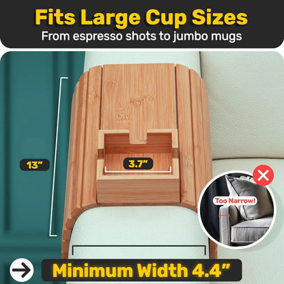 Sofa Drink Holder Bamboo Space-Saving Cup & Mug Tray