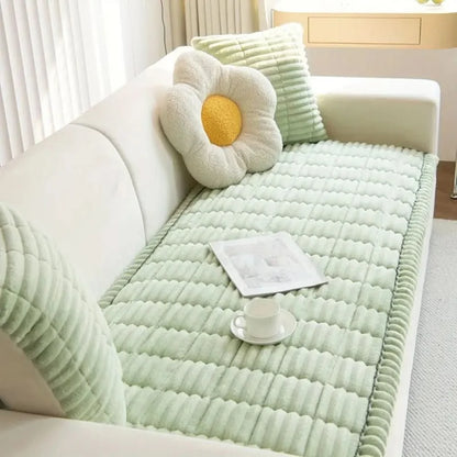 Sofa Seat Cover Quilted Faux-Fur & Non-Slip Backing