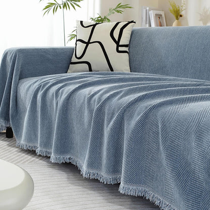 Sofa Throw Chenille Herringbone Machine Washable & Fringed Edges