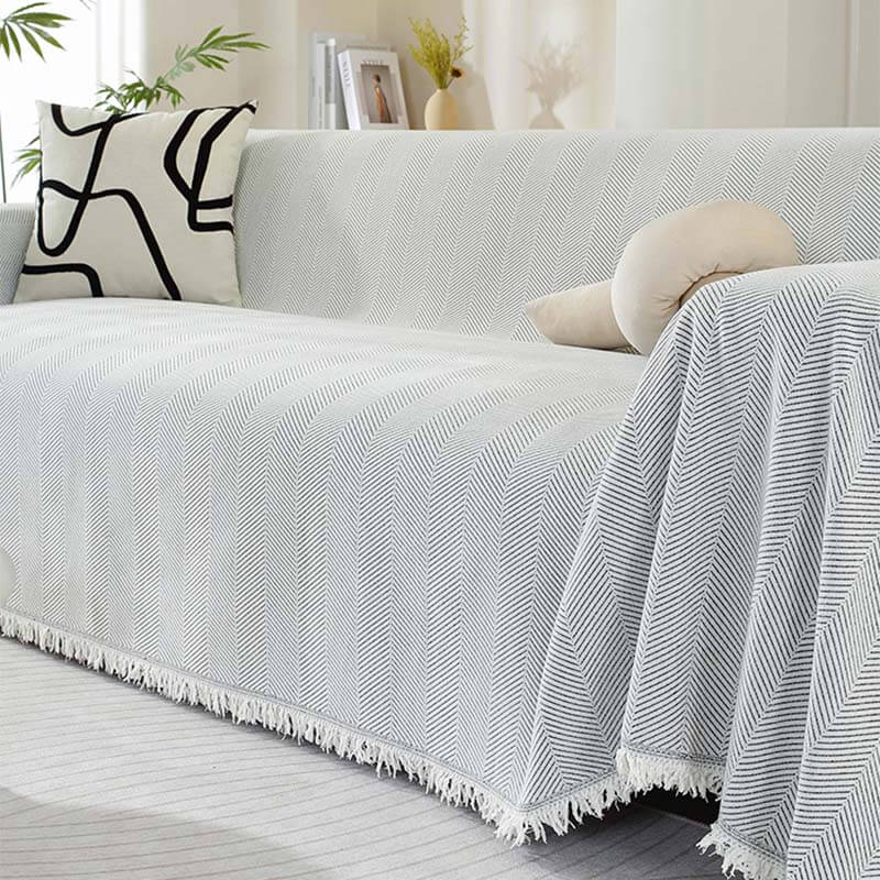 Sofa Throw Chenille Herringbone Machine Washable & Fringed Edges