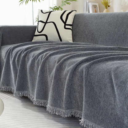 Sofa Throw Chenille Herringbone Machine Washable & Fringed Edges