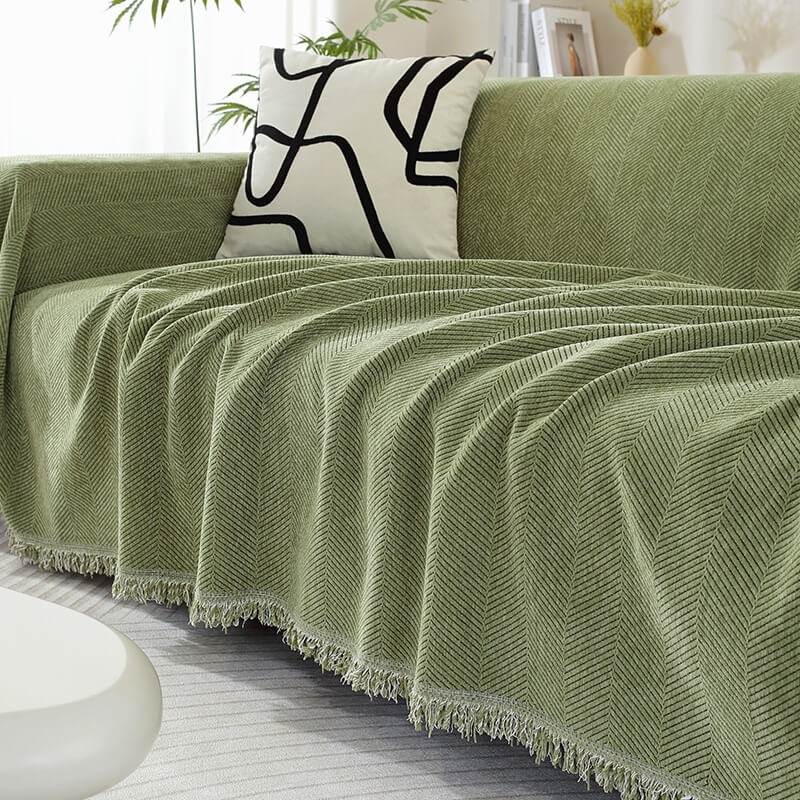 Sofa Throw Chenille Herringbone Machine Washable & Fringed Edges