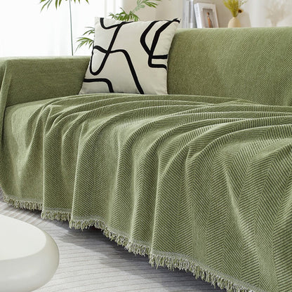 Sofa Throw Chenille Herringbone Machine Washable & Fringed Edges