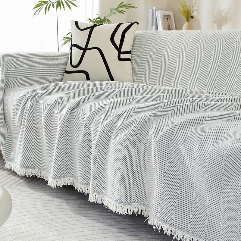 Sofa Throw Chenille Herringbone Machine Washable & Fringed Edges