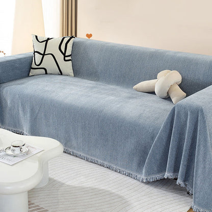 Sofa Throw Chenille Herringbone Machine Washable & Fringed Edges