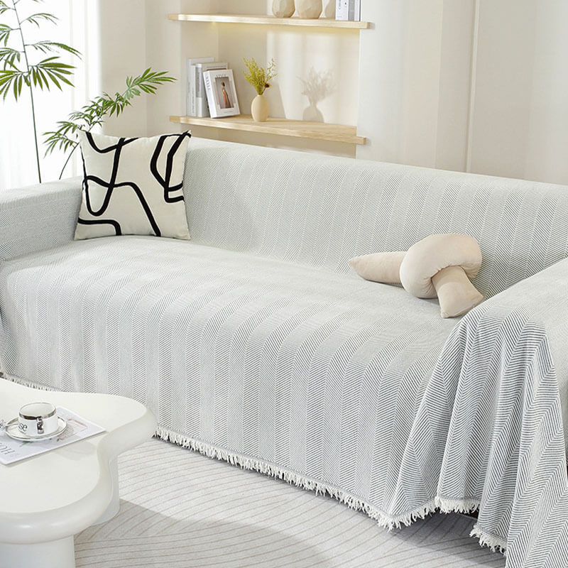 Sofa Throw Chenille Herringbone Machine Washable & Fringed Edges