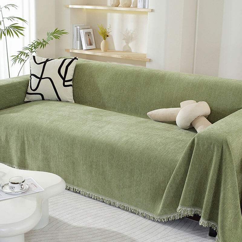 Sofa Throw Chenille Herringbone Machine Washable & Fringed Edges