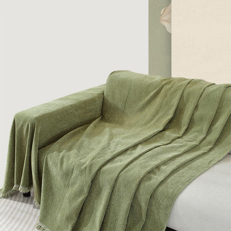 Sofa Throw Chenille Herringbone Machine Washable & Fringed Edges
