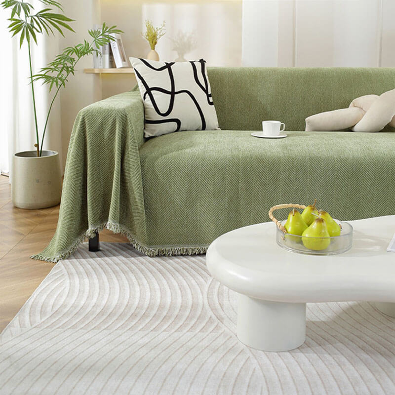Sofa Throw Chenille Herringbone Machine Washable & Fringed Edges
