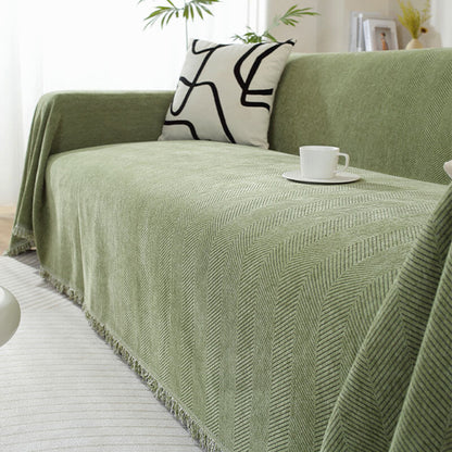 Sofa Throw Chenille Herringbone Machine Washable & Fringed Edges
