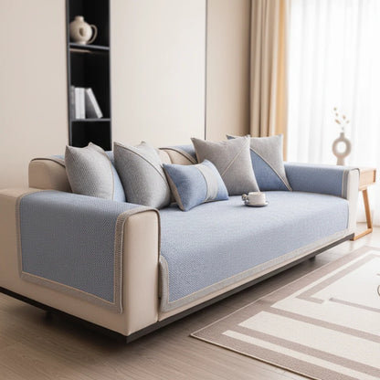 Sofa Throw Cover Cotton-Linen Quilted Non-Slip Backing