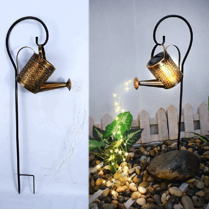 Solar Garden Lamp Watering Can Automatic Rain Sound