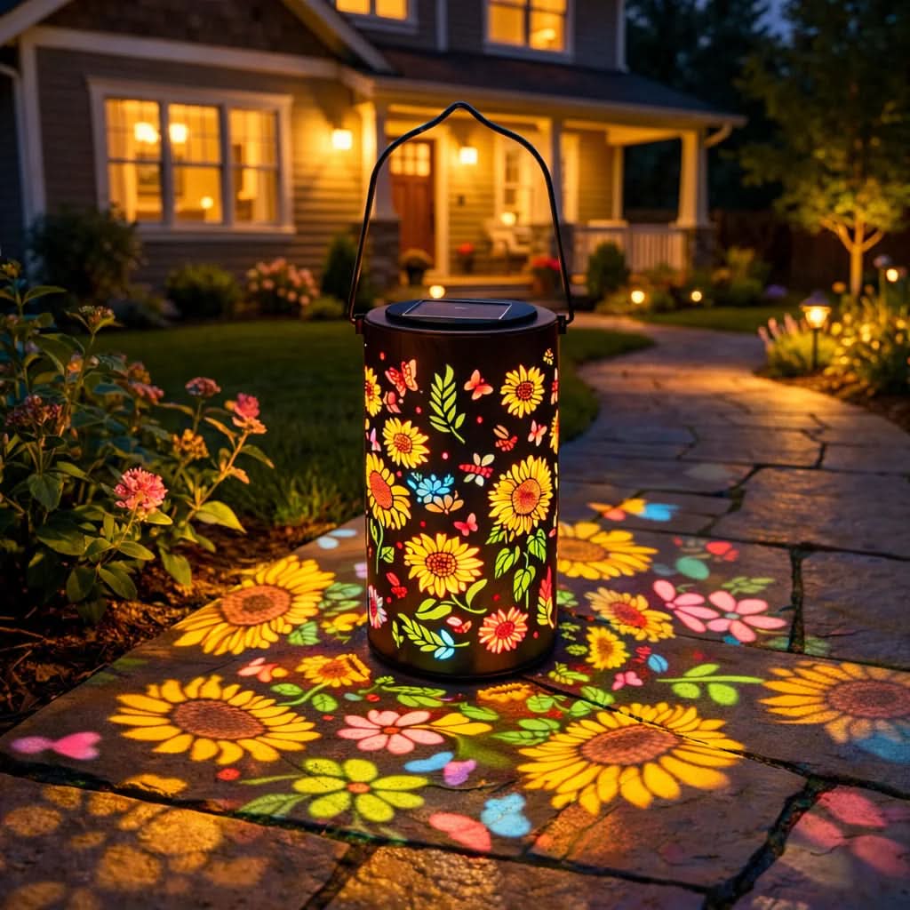 Solar Garden Lantern Butterfly Cutout Weatherproof LED