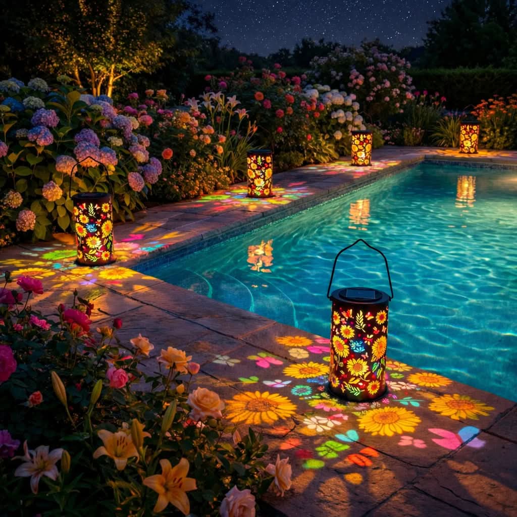 Solar Garden Lantern Butterfly Cutout Weatherproof LED