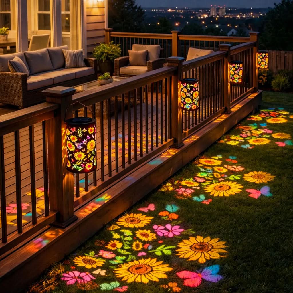 Solar Garden Lantern Butterfly Cutout Weatherproof LED