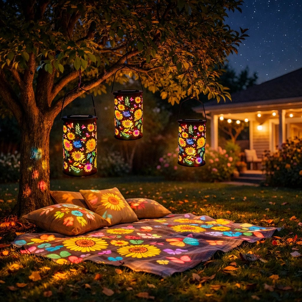 Solar Garden Lantern Flower & Butterfly Projection Weatherproof Metal