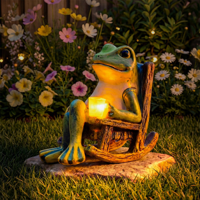 Solar Garden Light Frog Figurine Automatic Dusk-to-Dawn Weatherproof