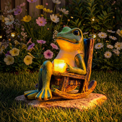 Solar Garden Light Frog Figurine Automatic Dusk-to-Dawn Weatherproof