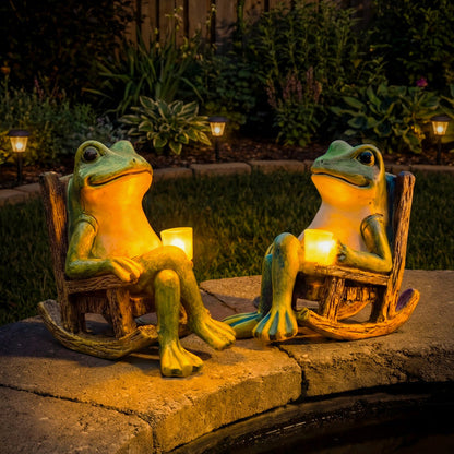 Solar Garden Light Frog Figurine Automatic Dusk-to-Dawn Weatherproof