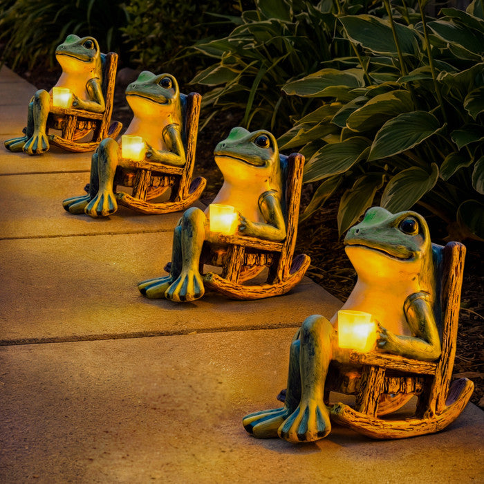 Solar Garden Light Frog Figurine Automatic Dusk-to-Dawn Weatherproof