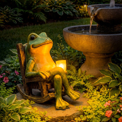 Solar Garden Light Frog Figurine Automatic Dusk-to-Dawn Weatherproof