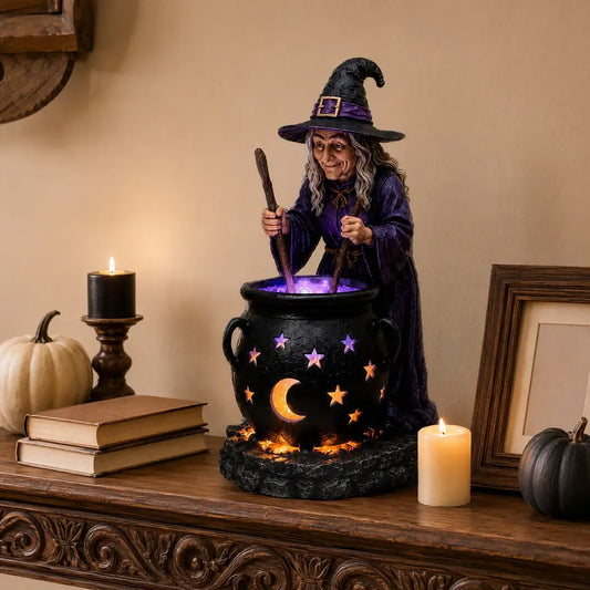 Solar Garden Light Witch Cauldron Resin Dusk Sensor