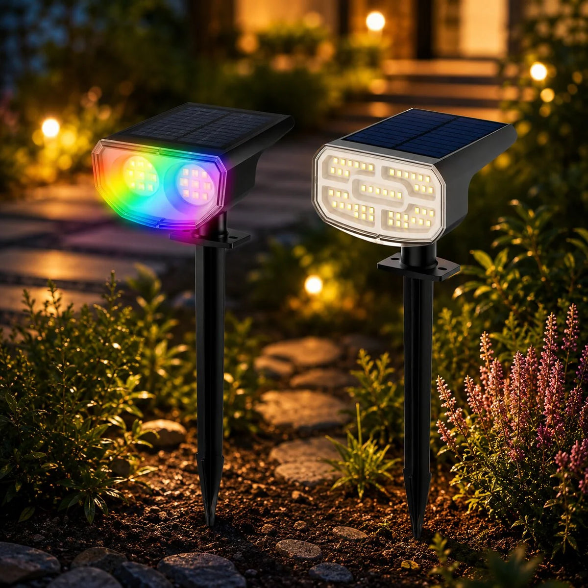 Solar Garden Spotlights Dusk-To-Dawn Adjustable Aim IP65