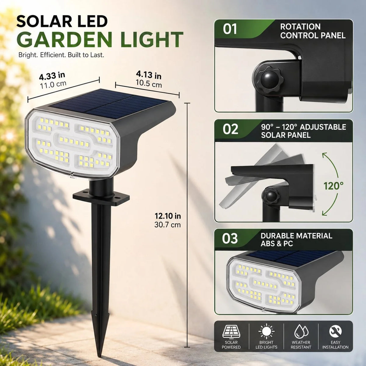 Solar Garden Spotlights Dusk-To-Dawn Adjustable Aim IP65