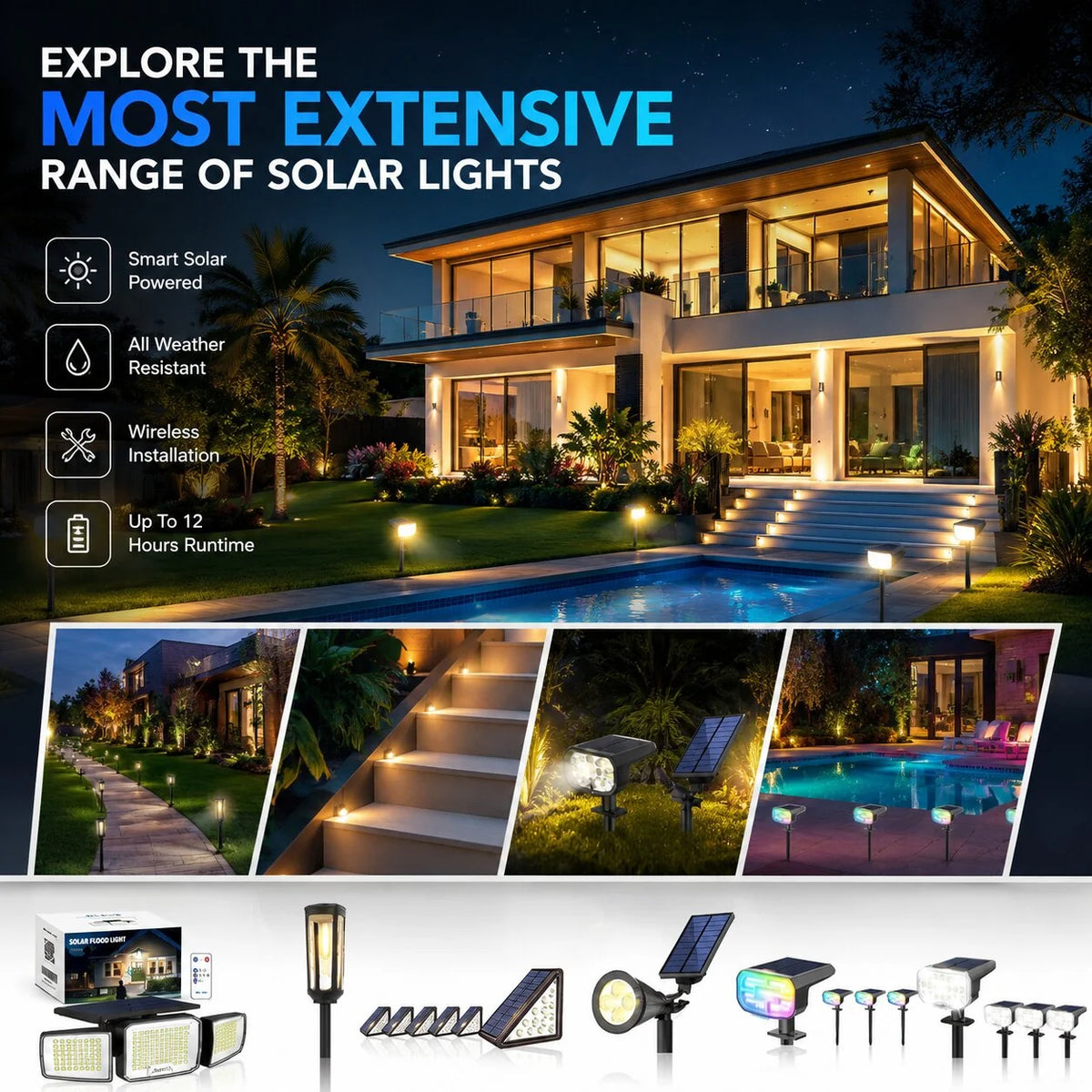 Solar Garden Spotlights Dusk-To-Dawn Adjustable Aim IP65