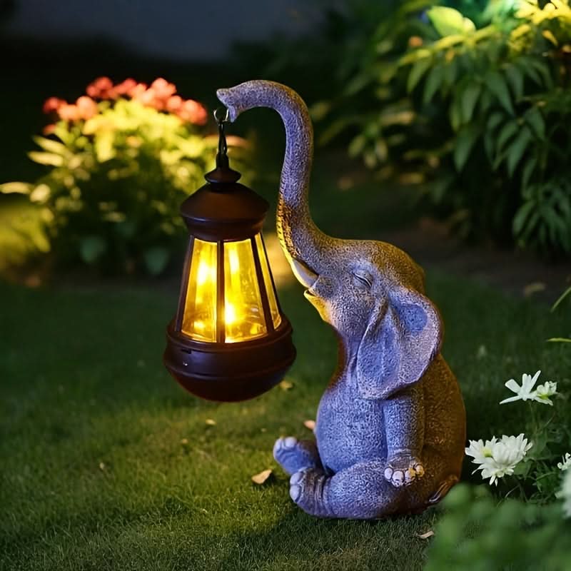 Solar Lantern Elephant-Shaped Resin Warm White
