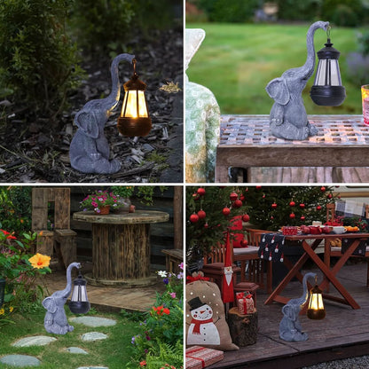 Solar Lantern Elephant-Shaped Resin Warm White