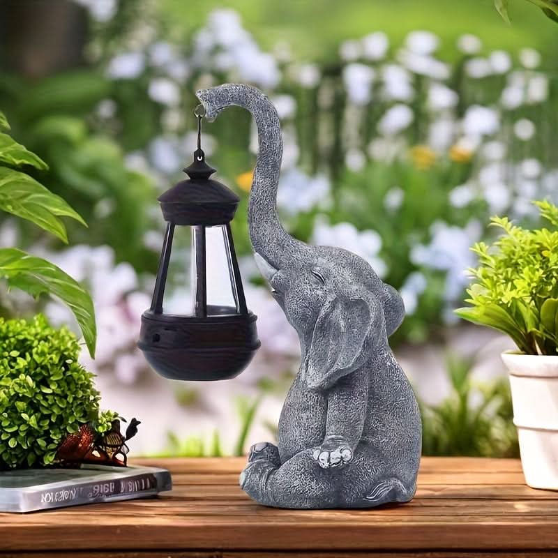 Solar Lantern Elephant-Shaped Resin Warm White