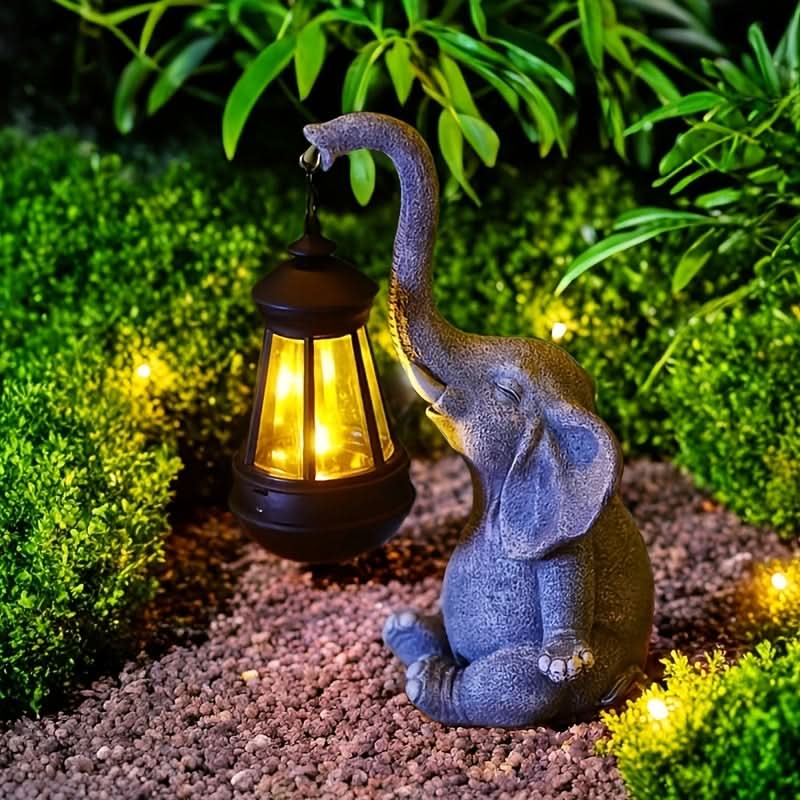 Solar Lantern Elephant-Shaped Resin Warm White
