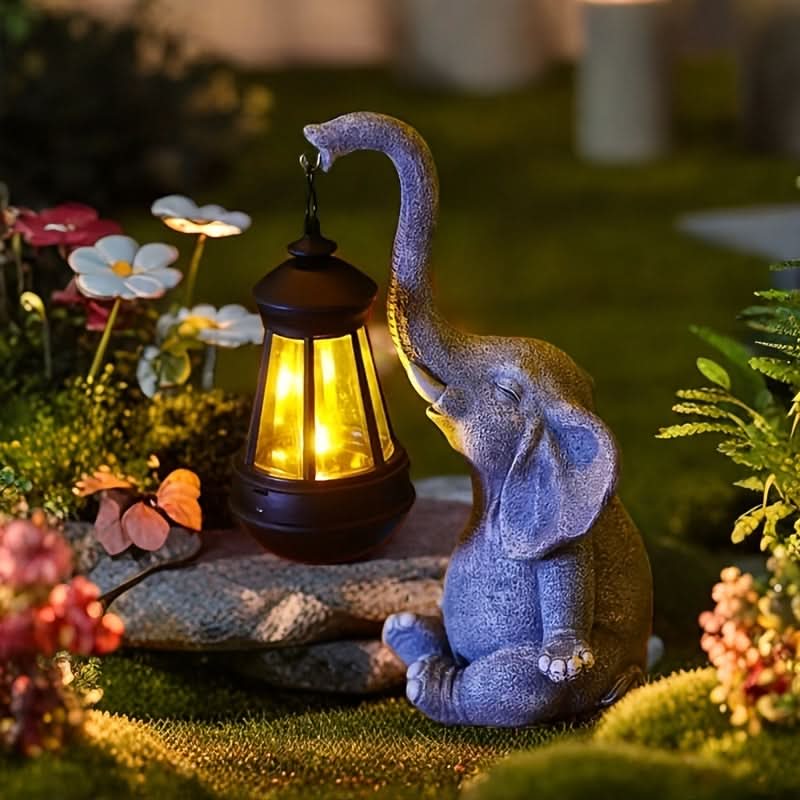 Solar Lantern Elephant-Shaped Resin Warm White