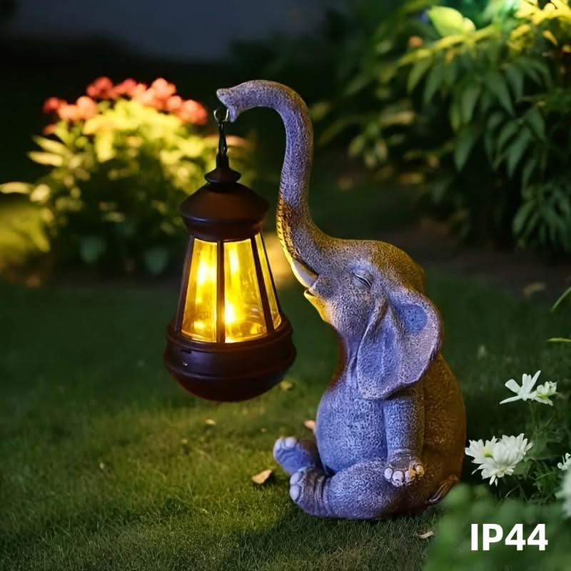Solar Lantern Elephant-Shaped Resin Warm White