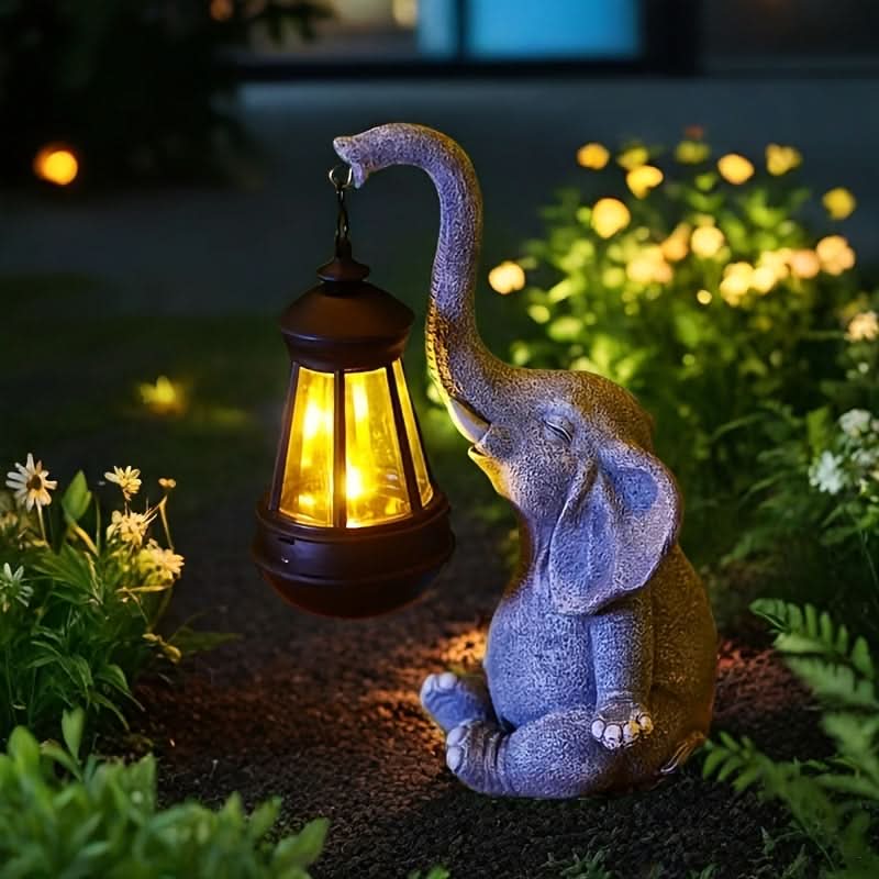 Solar Lantern Elephant-Shaped Resin Warm White