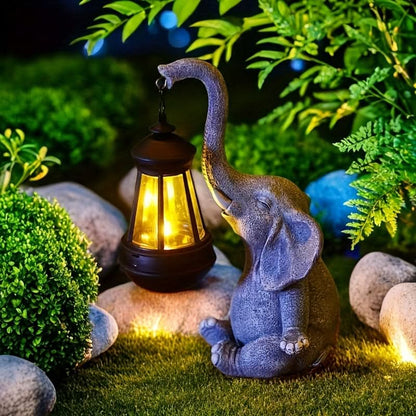Solar Lantern Elephant-Shaped Resin Warm White