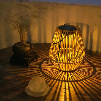 Solar Lantern Rattan Warm White Dusk Sensor