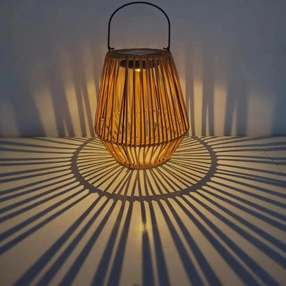 Solar Lantern Rattan Warm White Dusk Sensor