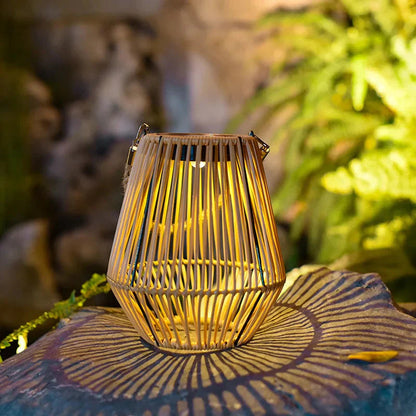Solar Lantern Rattan Warm White Dusk Sensor