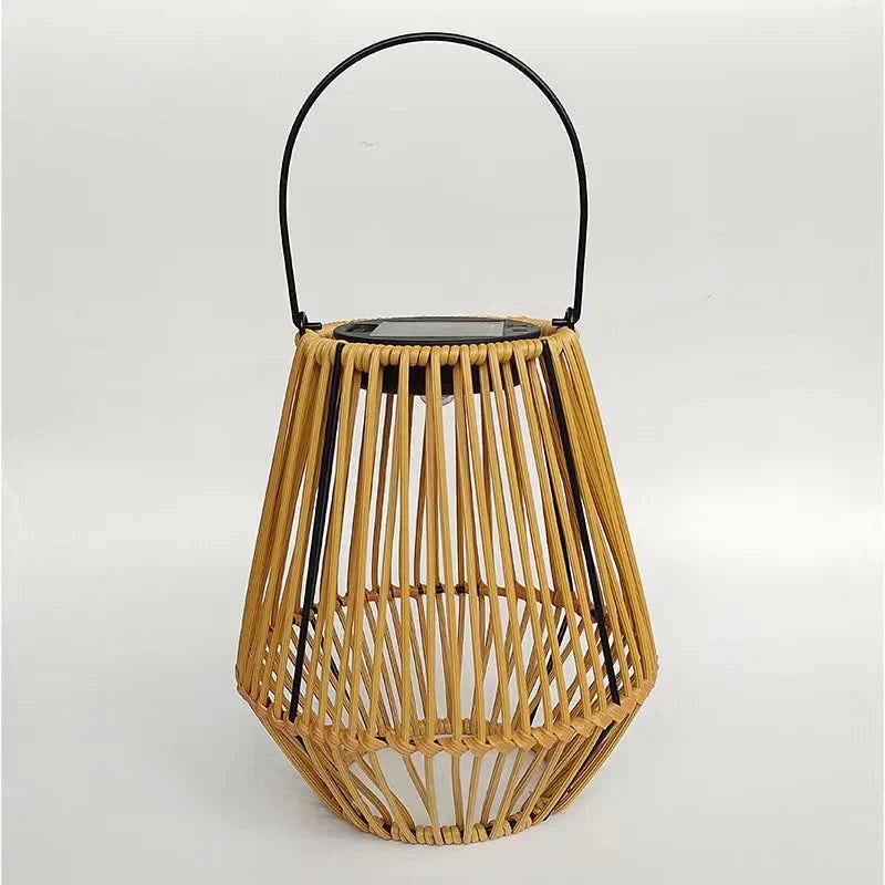 Solar Lantern Rattan Warm White Dusk Sensor