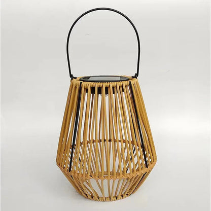 Solar Lantern Rattan Warm White Dusk Sensor