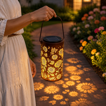 Solar Outdoor Metal Lantern with Floral Light Projection (Up to 8-Hour Runtime)