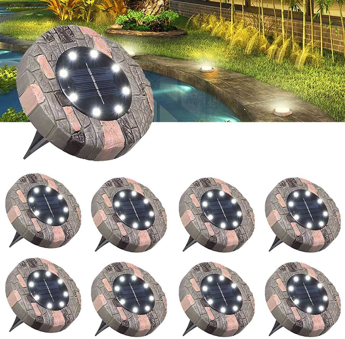 Solar Path Lights Dusk-to-Dawn Weatherproof 8-Pack