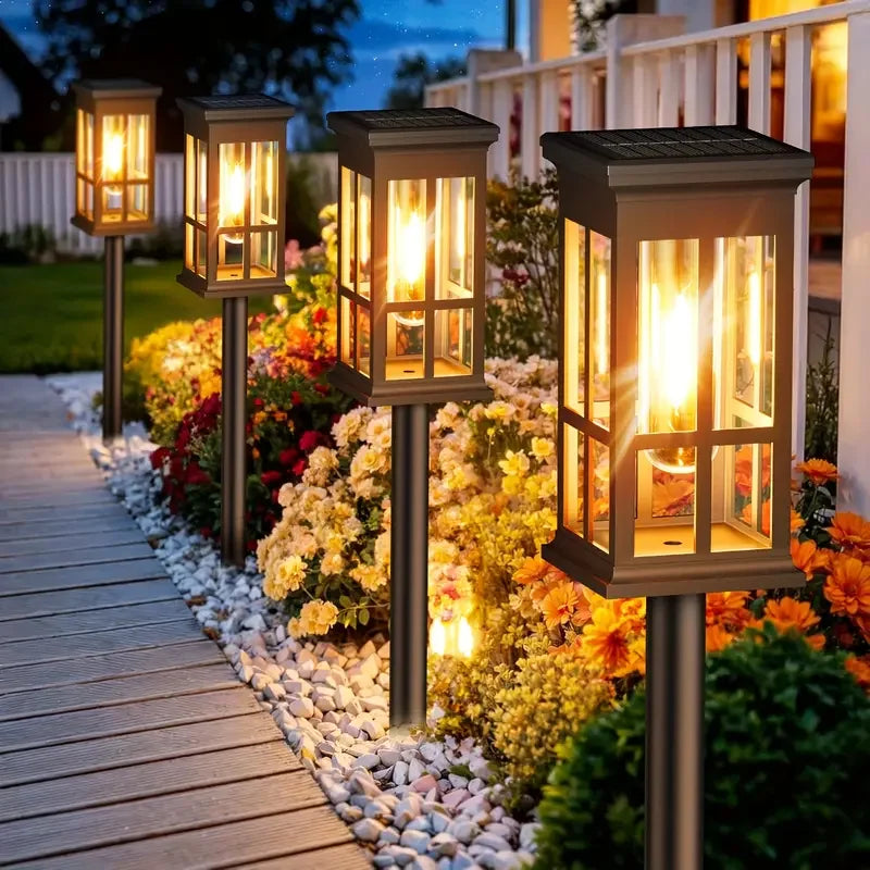 Solar Pathway Lights Lantern-Style Filament LED Dusk Sensor