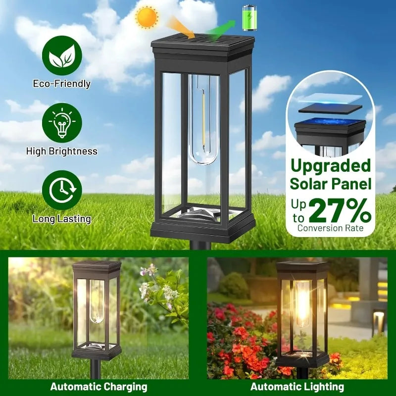 Solar Pathway Lights Lantern-Style Filament LED Dusk Sensor