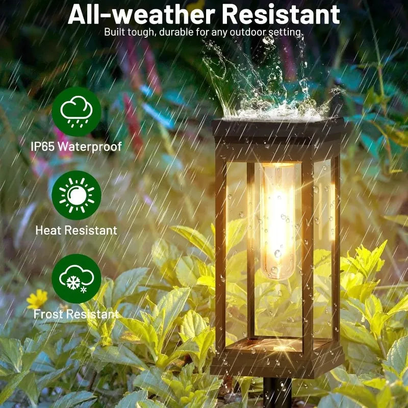 Solar Pathway Lights Lantern-Style Filament LED Dusk Sensor