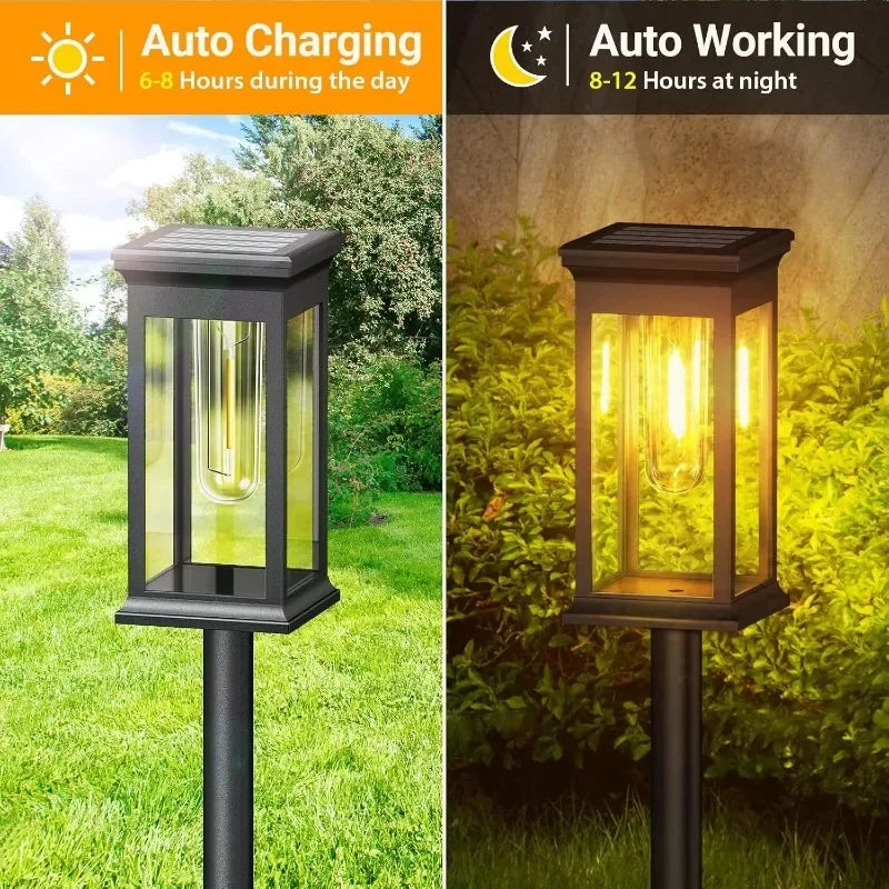 Solar Pathway Lights Lantern-Style Filament LED Dusk Sensor